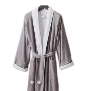 Frette Adult Size L Robe Luxury Belted Gray Terry Lined  Unisex Pinstripe #4